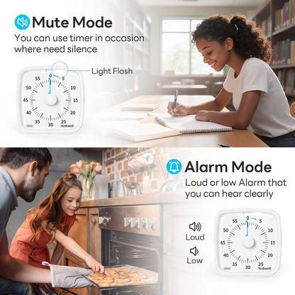Visual Timer with Night Light, 60 Minute Countdown, Light Blue | 3 Alarm Modes, Mute Flash, for Kids and Adults, Time Management Tool for Classroom, Home, School, and Work
