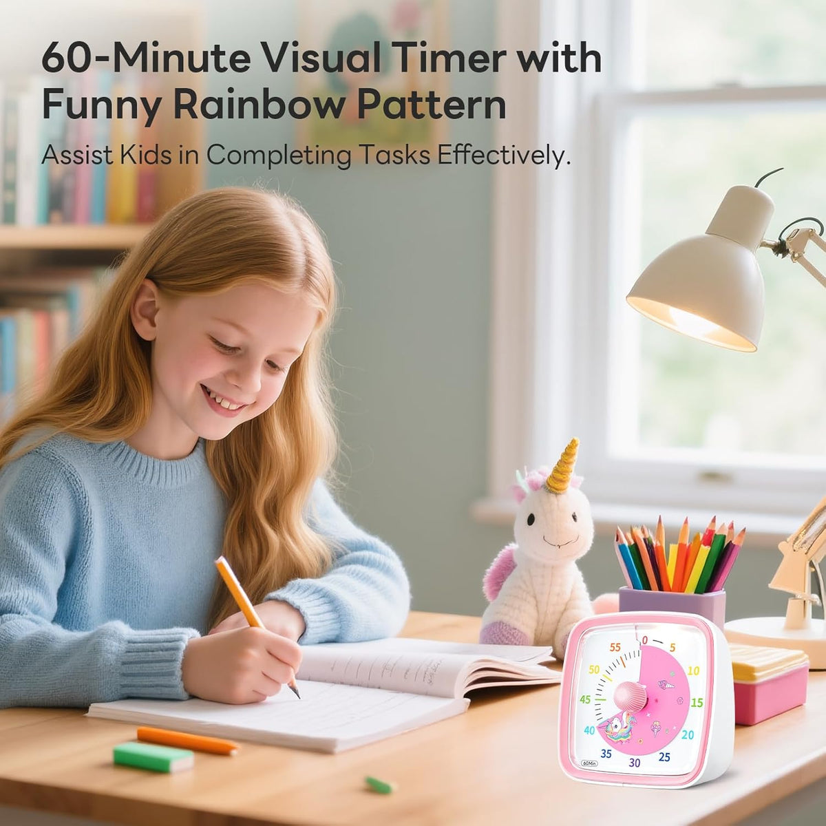 Visual Timer with Night Light, 60 Minute Countdown, Light Blue | 3 Alarm Modes, Mute Flash, for Kids and Adults, Time Management Tool for Classroom, Home, School, and Work