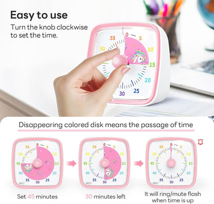 Visual Timer with Night Light, 60 Minute Countdown, Light Blue | 3 Alarm Modes, Mute Flash, for Kids and Adults, Time Management Tool for Classroom, Home, School, and Work