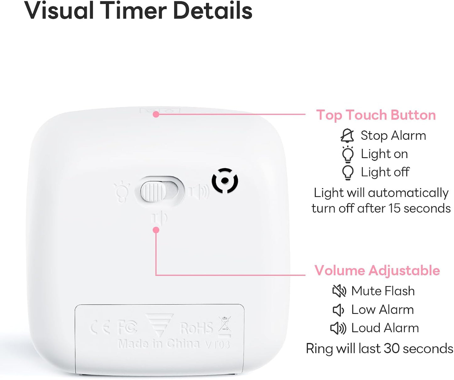 Visual Timer with Night Light, 60 Minute Countdown, Light Blue | 3 Alarm Modes, Mute Flash, for Kids and Adults, Time Management Tool for Classroom, Home, School, and Work