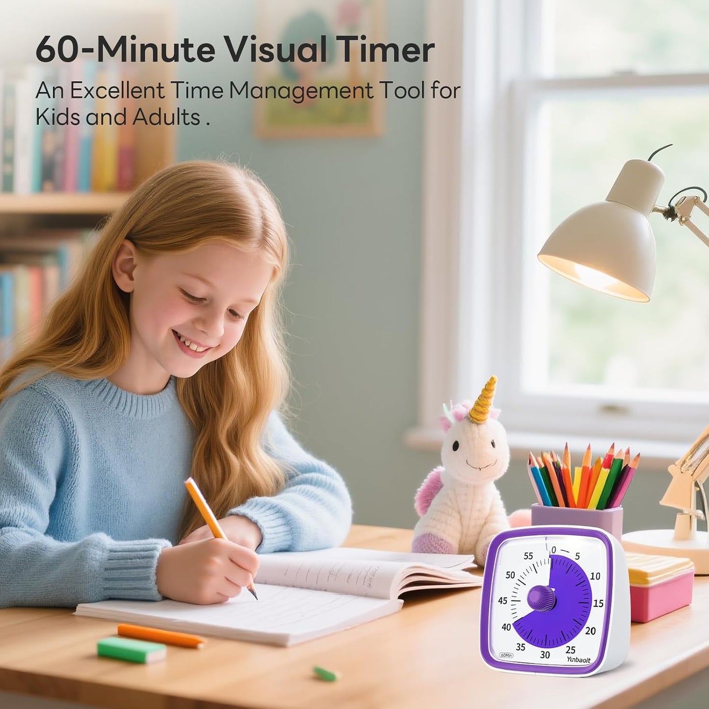 Visual Timer with Night Light, 60 Minute Countdown, Light Blue | 3 Alarm Modes, Mute Flash, for Kids and Adults, Time Management Tool for Classroom, Home, School, and Work