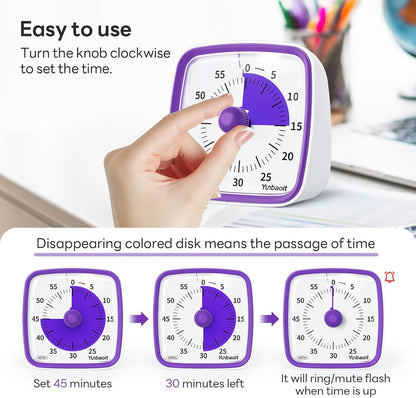 Visual Timer with Night Light, 60 Minute Countdown, Light Blue | 3 Alarm Modes, Mute Flash, for Kids and Adults, Time Management Tool for Classroom, Home, School, and Work