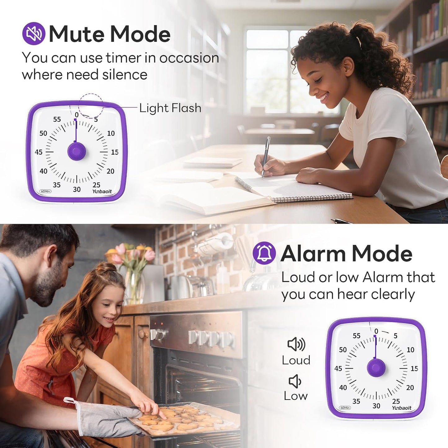 Visual Timer with Night Light, 60 Minute Countdown, Light Blue | 3 Alarm Modes, Mute Flash, for Kids and Adults, Time Management Tool for Classroom, Home, School, and Work