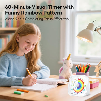 Visual Timer with Night Light, 60 Minute Countdown, Light Blue | 3 Alarm Modes, Mute Flash, for Kids and Adults, Time Management Tool for Classroom, Home, School, and Work