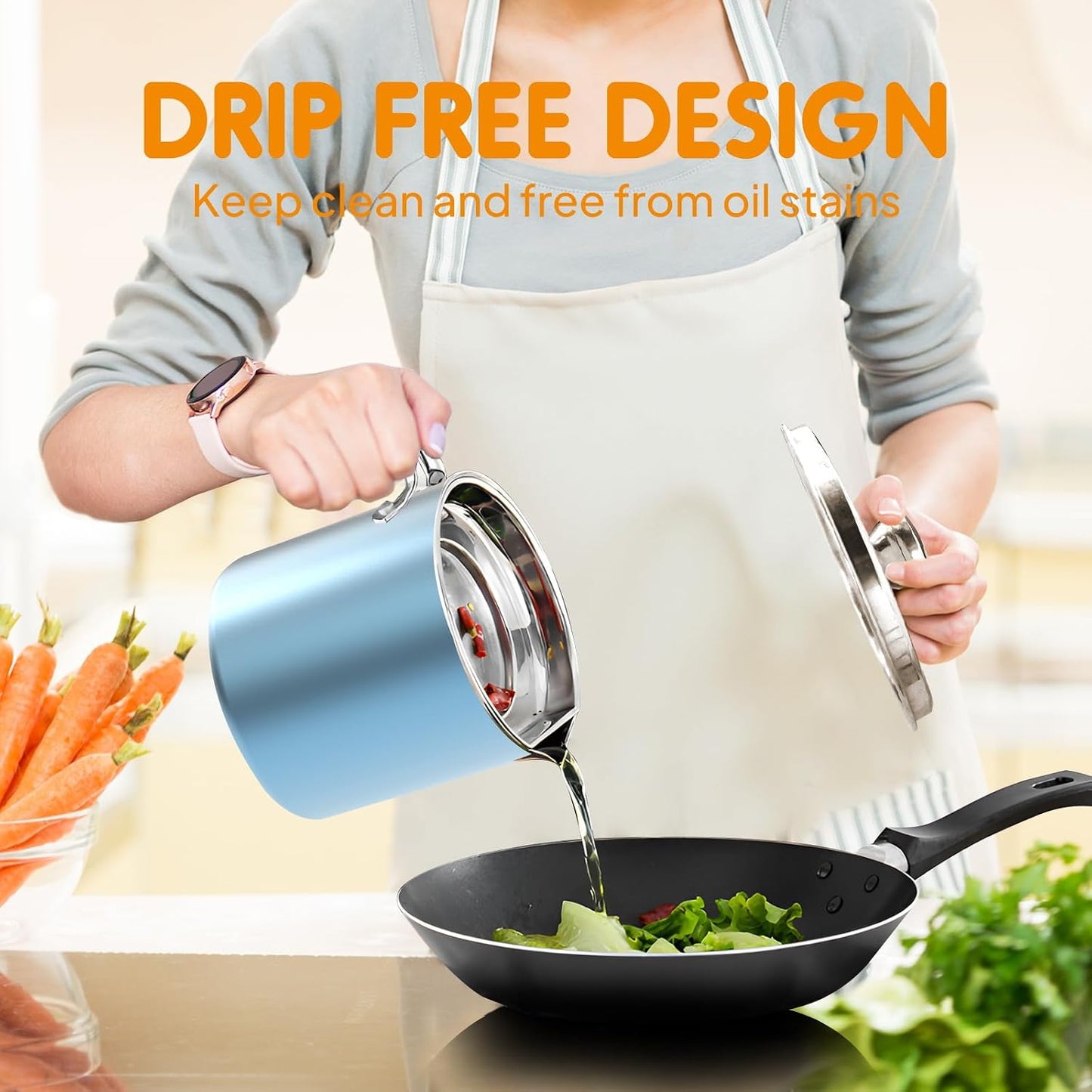 Grease Container Stainless Steel 2L / 67.6 fl oz Fine Mesh Strainer | Easy to Clean Large Spout Bacon Grease Saver Cooking Oil Keeper Stoarge Can with Dust-proof Lid Non-slip Tray Kitchen Frying