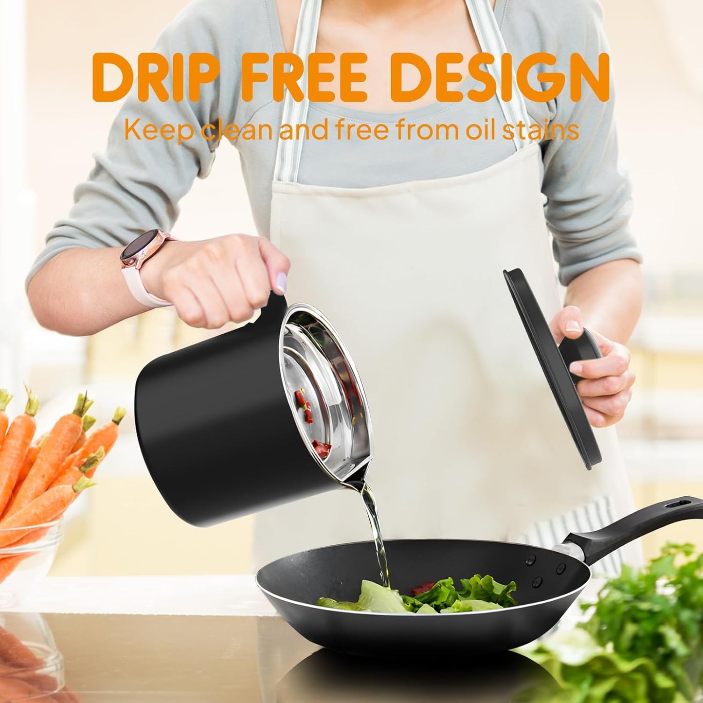 Grease Container Stainless Steel 2L / 67.6 fl oz Fine Mesh Strainer | Easy to Clean Large Spout Bacon Grease Saver Cooking Oil Keeper Stoarge Can with Dust-proof Lid Non-slip Tray Kitchen Frying
