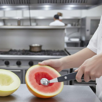 Stainless Steel Double Sided Melon Baller with Black Polypropylene Handle Set of 2- Includes 26mm and 30mm bowls Round Melon Balls Melon Scoop for Watermelon Ice Cream Fruits