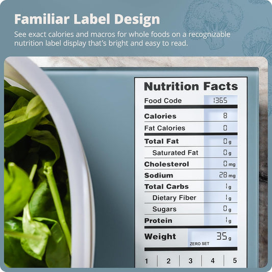 Food Scale with Nutrition Calculator, 2,000 Codes (Blue) | Calorie Scale for Macro Tracking, Portion Control, & Weight Loss Goals, Meal Prep Totals, 99 Custom Entries, 11lb Capacity