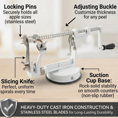 Apple Peeler and Corer, Durable Heavy Duty Chrome Cast Iron, Suction Base
