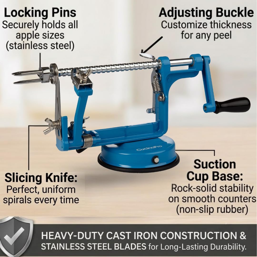 Apple Peeler and Corer, Durable Heavy Duty Chrome Cast Iron, Suction Base