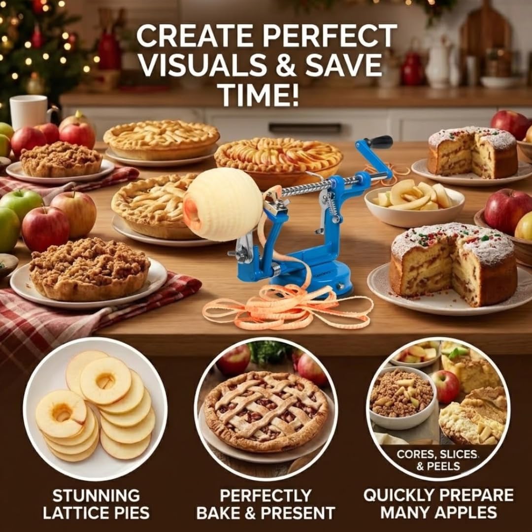 Apple Peeler and Corer, Durable Heavy Duty Chrome Cast Iron, Suction Base