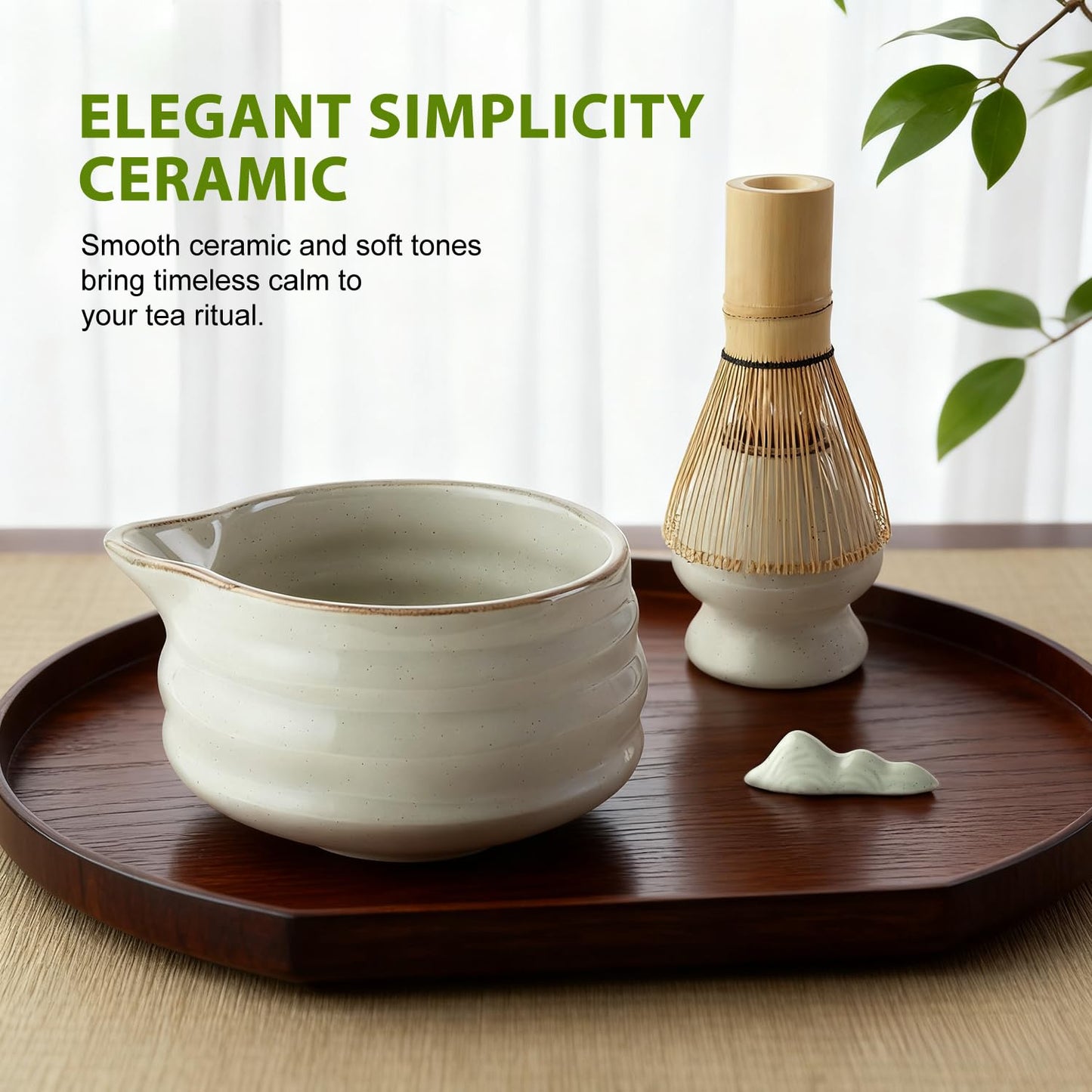 Matcha Whisk Set, 7 Pcs Ceramic Matcha Kit, Include Matcha Bowl, Bamboo Whisk (Chasen), Scoop (Chashaku), Stainless Steel Sifter, Whisk Stand, Scoop Rest, Tea Towel, Matcha Set for Matcha Lovers