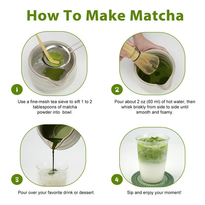 Matcha Whisk Set, 7 Pcs Ceramic Matcha Kit, Include Matcha Bowl, Bamboo Whisk (Chasen), Scoop (Chashaku), Stainless Steel Sifter, Whisk Stand, Scoop Rest, Tea Towel, Matcha Set for Matcha Lovers