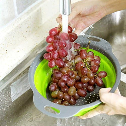 Collapsible Colander and Strainer Set of 4, 2 PC 4 Quart(1 gal) and 2 PC 2 Quart(0.5 gal), Food-grade Sturdy Plastic Base - Round Space-save Silicone Kitchen Foldable Strainer for Pasta, Veggies