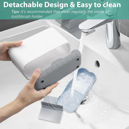 Toothbrush and Toothpaste Holder Drainage for Bathroom Countertop with Adjustable Dividers, Large Toothpaste Caddy Organizer Storage Rustic Decor Set Anti-Slip for Shower,Family,Kids Gray