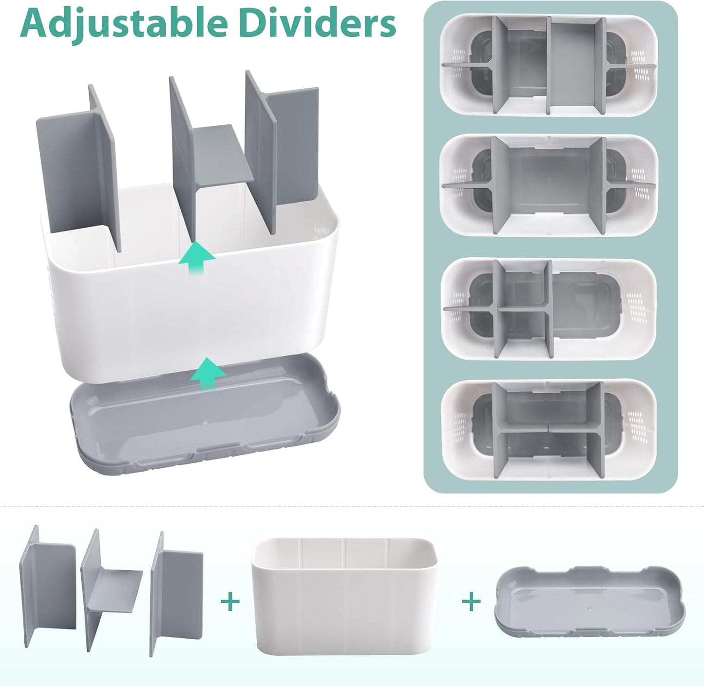 Toothbrush and Toothpaste Holder Drainage for Bathroom Countertop with Adjustable Dividers, Large Toothpaste Caddy Organizer Storage Rustic Decor Set Anti-Slip for Shower,Family,Kids Gray