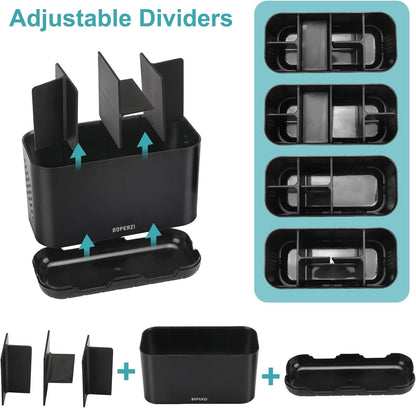 Toothbrush and Toothpaste Holder Drainage for Bathroom Countertop with Adjustable Dividers, Large Toothpaste Caddy Organizer Storage Rustic Decor Set Anti-Slip for Shower,Family,Kids Gray