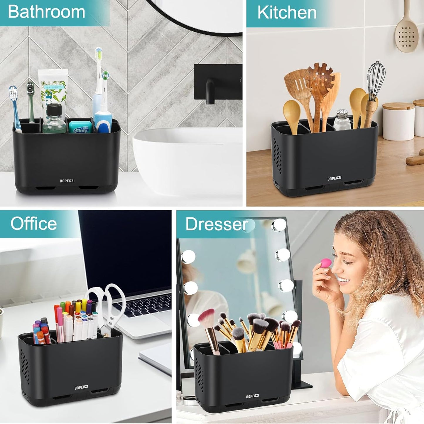 Toothbrush and Toothpaste Holder Drainage for Bathroom Countertop with Adjustable Dividers, Large Toothpaste Caddy Organizer Storage Rustic Decor Set Anti-Slip for Shower,Family,Kids Gray