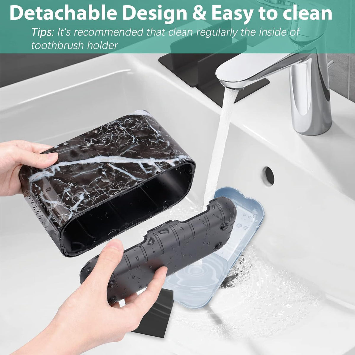 Toothbrush and Toothpaste Holder Drainage for Bathroom Countertop with Adjustable Dividers, Large Toothpaste Caddy Organizer Storage Rustic Decor Set Anti-Slip for Shower,Family,Kids Gray