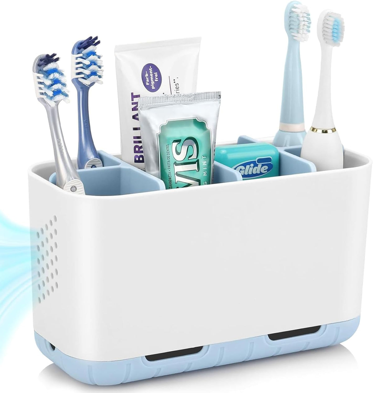 Toothbrush and Toothpaste Holder Drainage for Bathroom Countertop with Adjustable Dividers, Large Toothpaste Caddy Organizer Storage Rustic Decor Set Anti-Slip for Shower,Family,Kids Gray