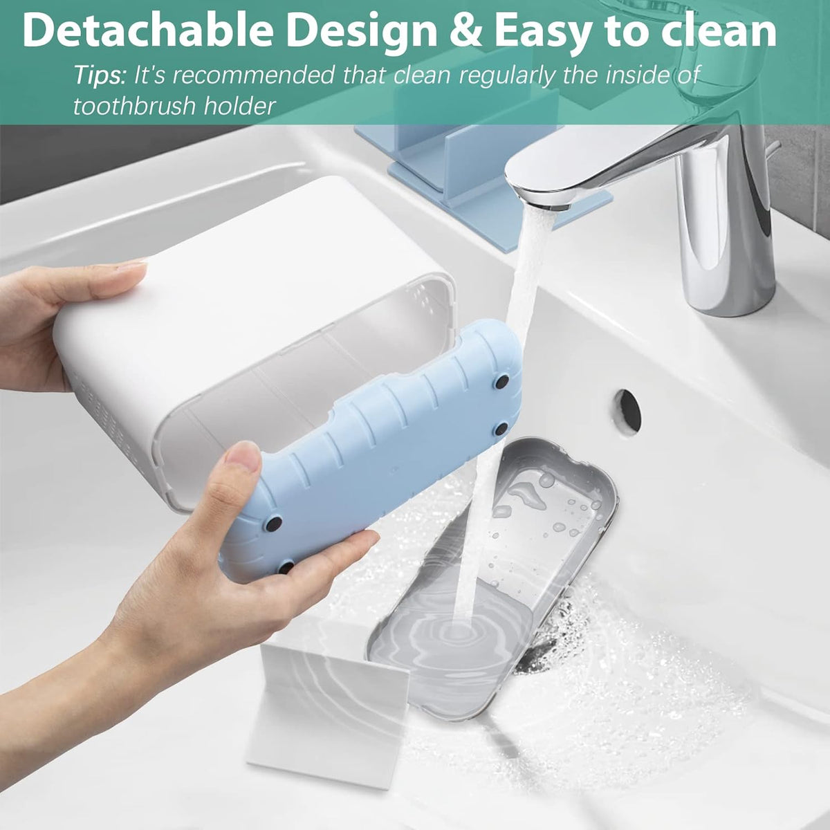 Toothbrush and Toothpaste Holder Drainage for Bathroom Countertop with Adjustable Dividers, Large Toothpaste Caddy Organizer Storage Rustic Decor Set Anti-Slip for Shower,Family,Kids Gray
