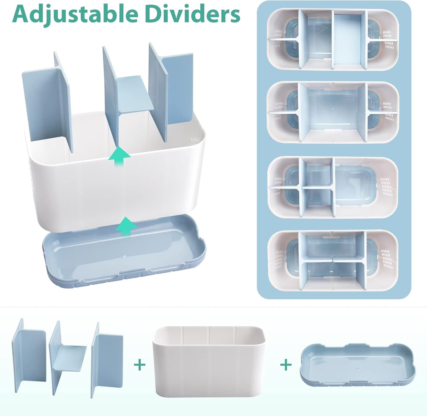 Toothbrush and Toothpaste Holder Drainage for Bathroom Countertop with Adjustable Dividers, Large Toothpaste Caddy Organizer Storage Rustic Decor Set Anti-Slip for Shower,Family,Kids Gray