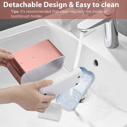 Toothbrush and Toothpaste Holder Drainage for Bathroom Countertop with Adjustable Dividers, Large Toothpaste Caddy Organizer Storage Rustic Decor Set Anti-Slip for Shower,Family,Kids Gray