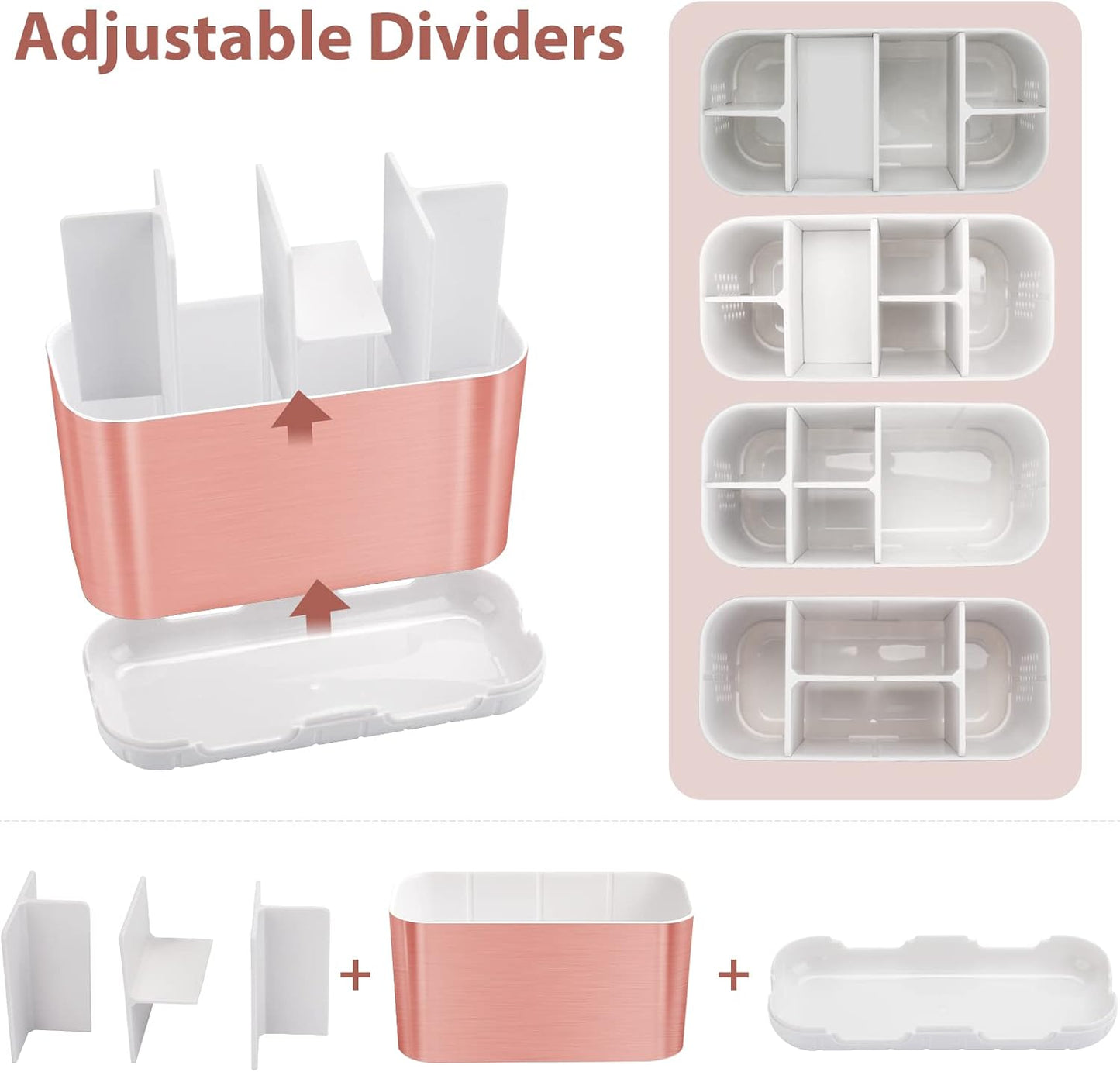 Toothbrush and Toothpaste Holder Drainage for Bathroom Countertop with Adjustable Dividers, Large Toothpaste Caddy Organizer Storage Rustic Decor Set Anti-Slip for Shower,Family,Kids Gray