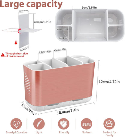 Toothbrush and Toothpaste Holder Drainage for Bathroom Countertop with Adjustable Dividers, Large Toothpaste Caddy Organizer Storage Rustic Decor Set Anti-Slip for Shower,Family,Kids Gray