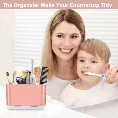Toothbrush and Toothpaste Holder Drainage for Bathroom Countertop with Adjustable Dividers, Large Toothpaste Caddy Organizer Storage Rustic Decor Set Anti-Slip for Shower,Family,Kids Gray