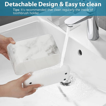 Toothbrush and Toothpaste Holder Drainage for Bathroom Countertop with Adjustable Dividers, Large Toothpaste Caddy Organizer Storage Rustic Decor Set Anti-Slip for Shower,Family,Kids Gray