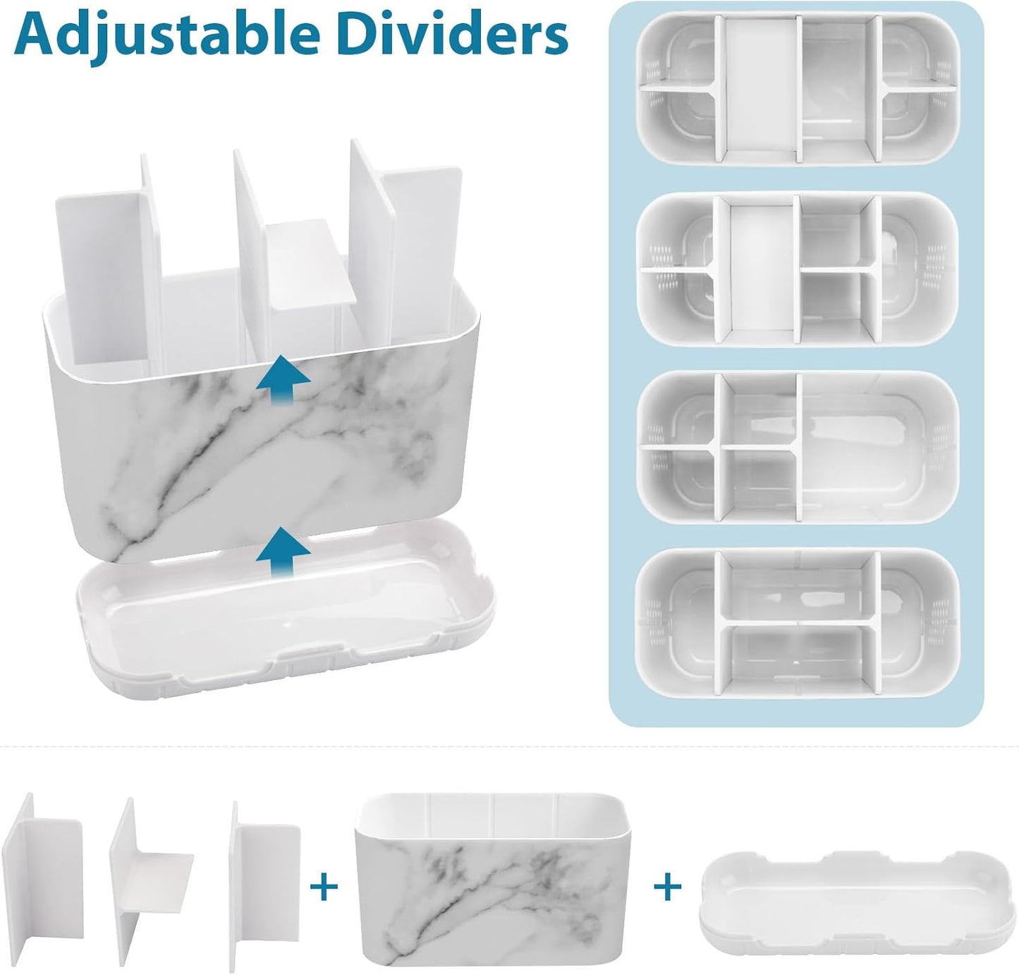Toothbrush and Toothpaste Holder Drainage for Bathroom Countertop with Adjustable Dividers, Large Toothpaste Caddy Organizer Storage Rustic Decor Set Anti-Slip for Shower,Family,Kids Gray