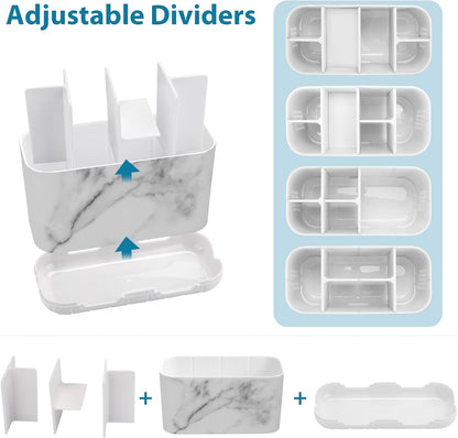 Toothbrush and Toothpaste Holder Drainage for Bathroom Countertop with Adjustable Dividers, Large Toothpaste Caddy Organizer Storage Rustic Decor Set Anti-Slip for Shower,Family,Kids Gray