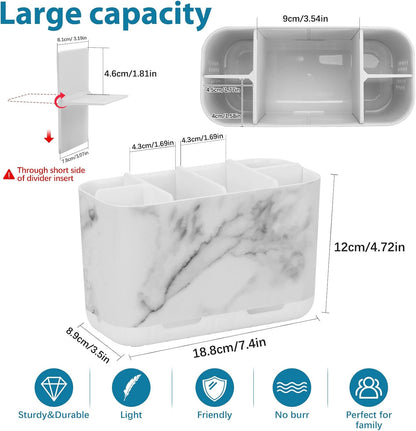 Toothbrush and Toothpaste Holder Drainage for Bathroom Countertop with Adjustable Dividers, Large Toothpaste Caddy Organizer Storage Rustic Decor Set Anti-Slip for Shower,Family,Kids Gray