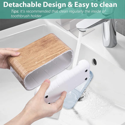 Toothbrush and Toothpaste Holder Drainage for Bathroom Countertop with Adjustable Dividers, Large Toothpaste Caddy Organizer Storage Rustic Decor Set Anti-Slip for Shower,Family,Kids Gray