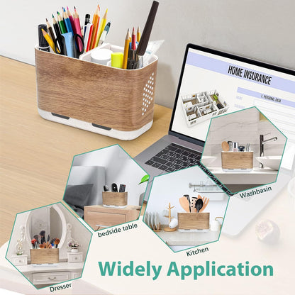 Toothbrush and Toothpaste Holder Drainage for Bathroom Countertop with Adjustable Dividers, Large Toothpaste Caddy Organizer Storage Rustic Decor Set Anti-Slip for Shower,Family,Kids Gray
