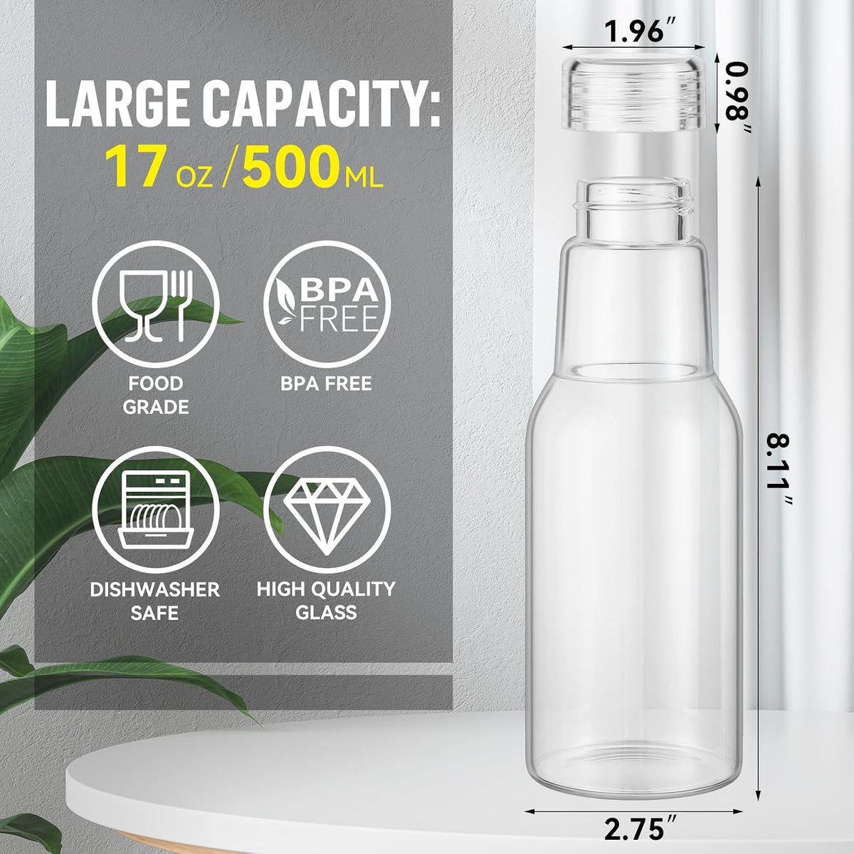 17 Oz Glass Juice Bottles with Lids, 2 Pack Glass Bottles