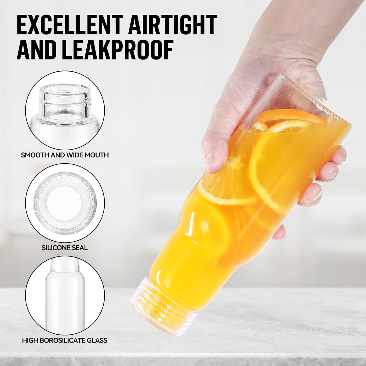 17 Oz Glass Juice Bottles with Lids, 2 Pack Glass Bottles