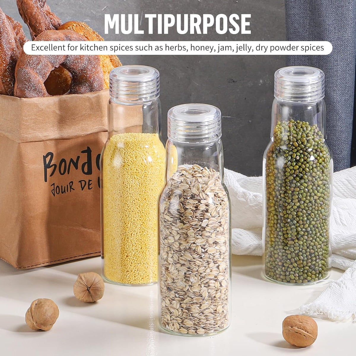 17 Oz Glass Juice Bottles with Lids, 2 Pack Glass Bottles