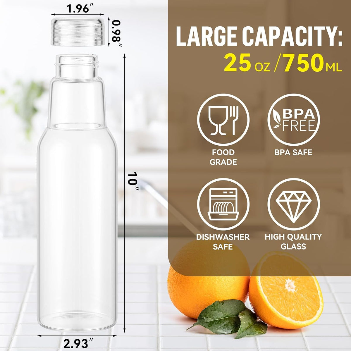 17 Oz Glass Juice Bottles with Lids, 2 Pack Glass Bottles