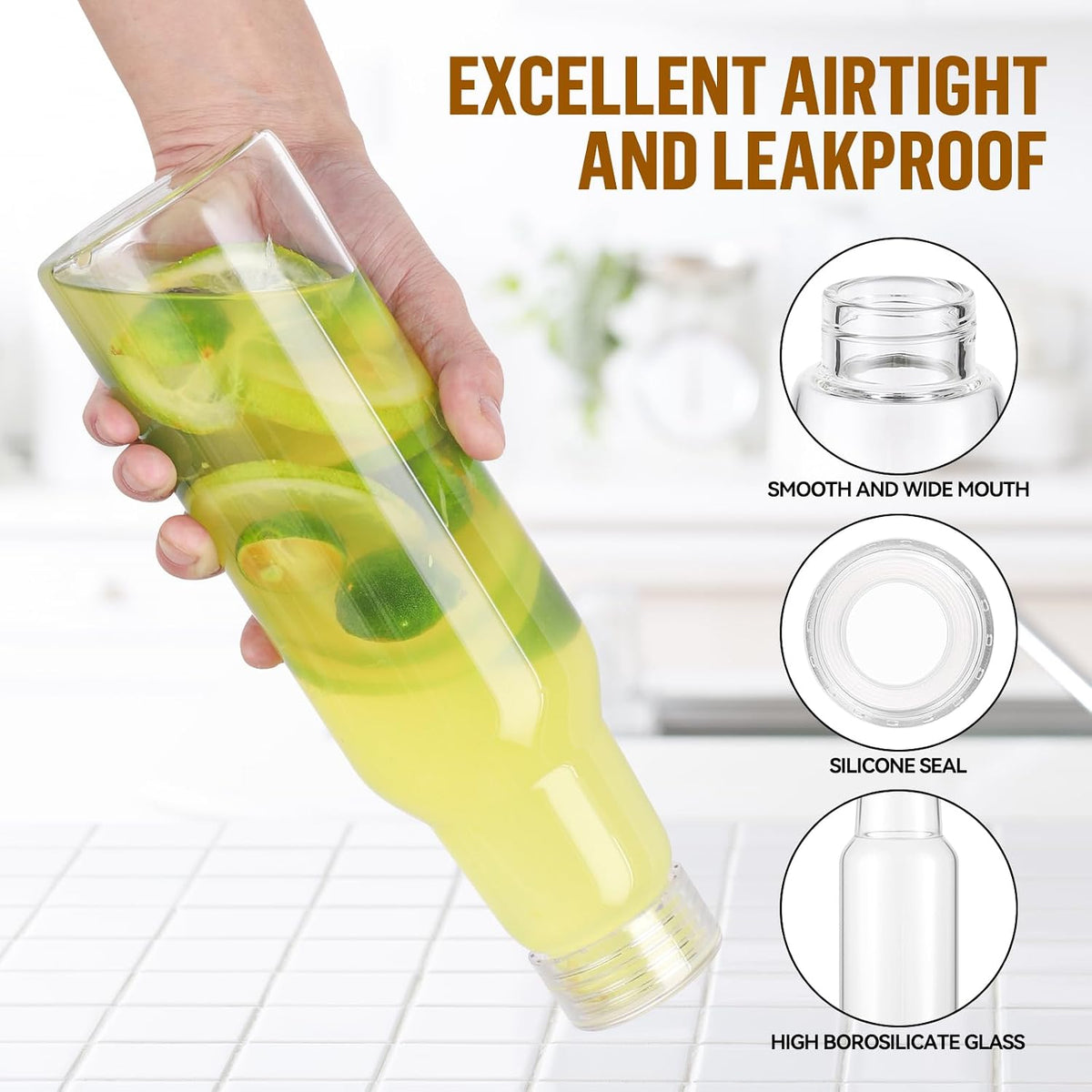 17 Oz Glass Juice Bottles with Lids, 2 Pack Glass Bottles