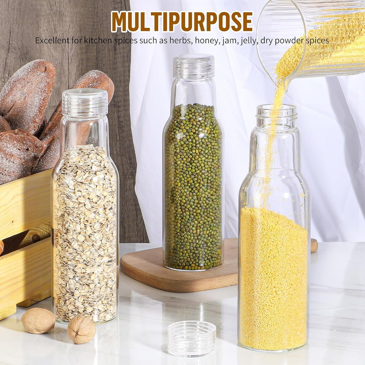 17 Oz Glass Juice Bottles with Lids, 2 Pack Glass Bottles