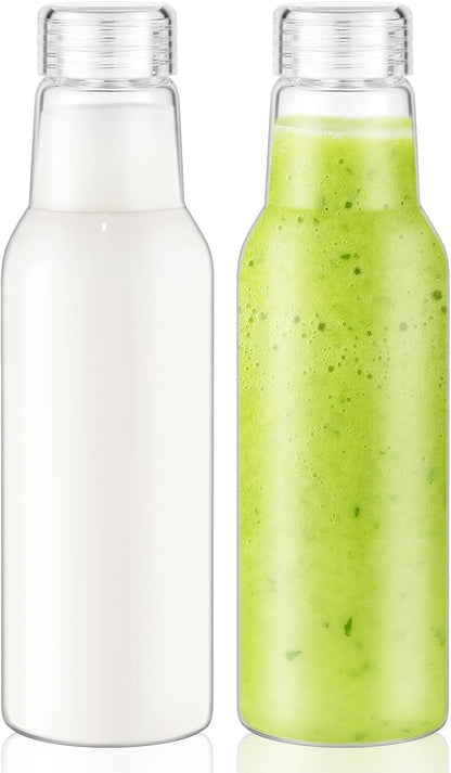 17 Oz Glass Juice Bottles with Lids, 2 Pack Glass Bottles