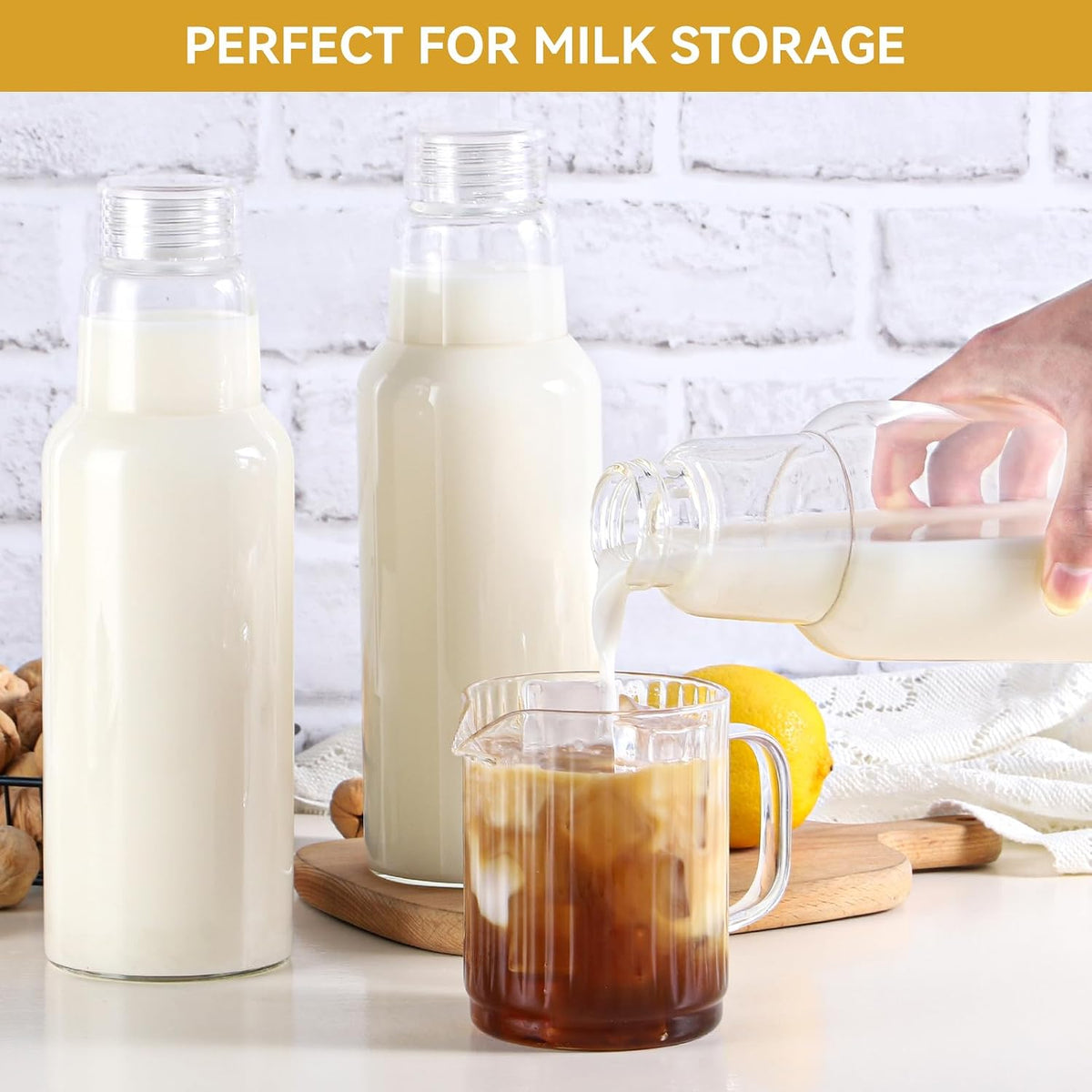 17 Oz Glass Juice Bottles with Lids, 2 Pack Glass Bottles