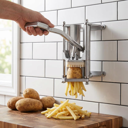French Fry Cutter, Wall Mount or Fixed Counter | Stainless steel food slicer with 1/2in, 1/4in and 3/8in blades, heavy duty, for fries and vegetable