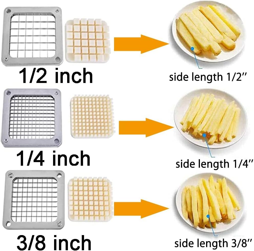 French Fry Cutter, Wall Mount or Fixed Counter | Stainless steel food slicer with 1/2in, 1/4in and 3/8in blades, heavy duty, for fries and vegetable