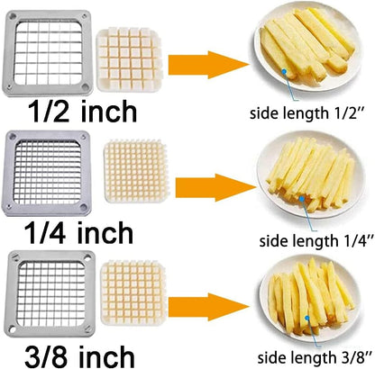 French Fry Cutter, Wall Mount or Fixed Counter | Stainless steel food slicer with 1/2in, 1/4in and 3/8in blades, heavy duty, for fries and vegetable