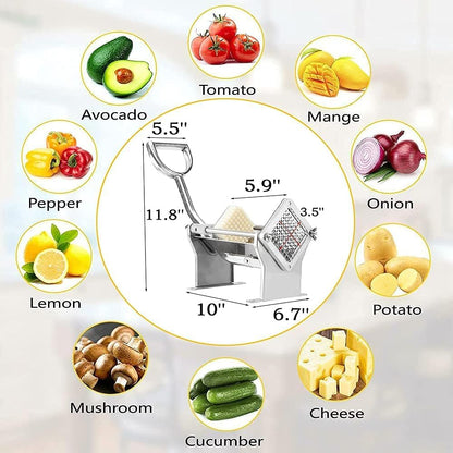 French Fry Cutter, Wall Mount or Fixed Counter | Stainless steel food slicer with 1/2in, 1/4in and 3/8in blades, heavy duty, for fries and vegetable