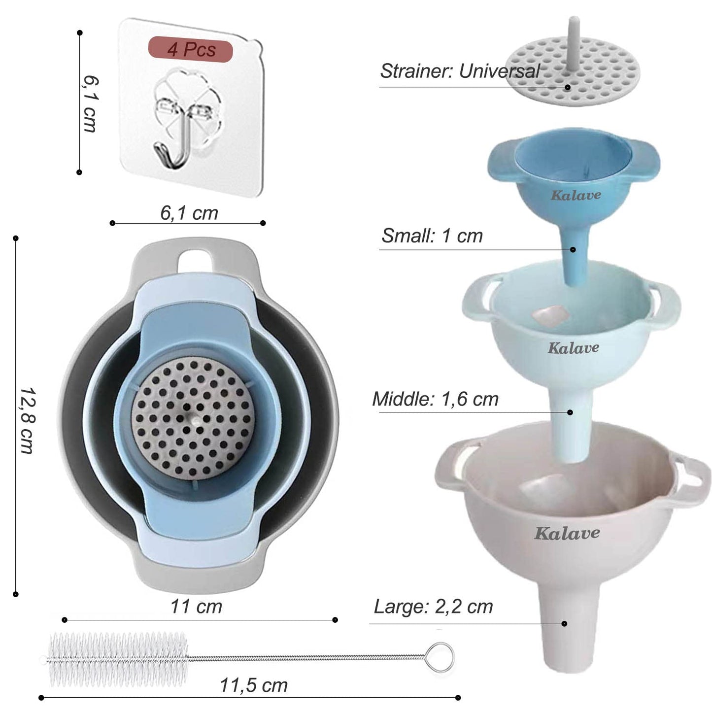 Set of 4 Funnels for Filling Bottles, BPA-Free Food Grade Kitchen Funnels with Detachable Strainer Filter for Kitchen Use Oil, Liquid, Dry Ingredients and Powder