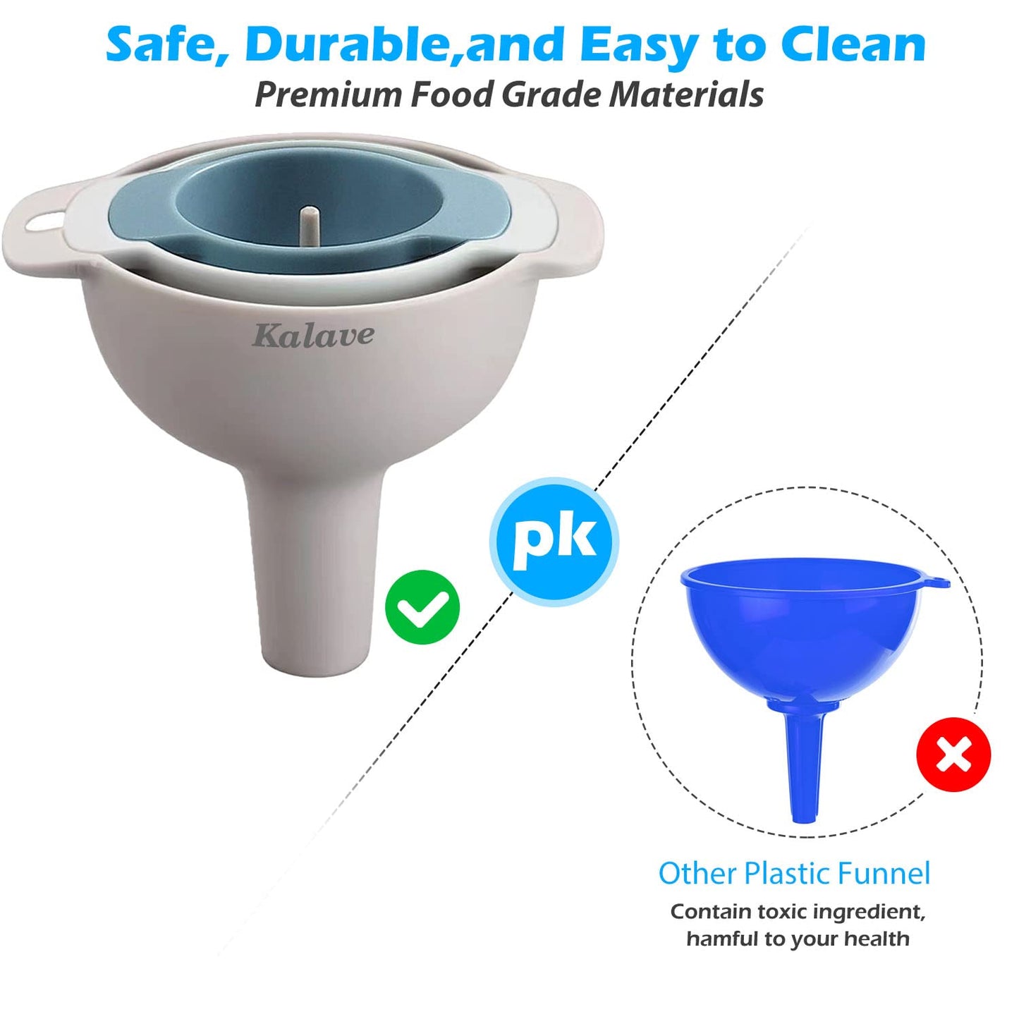 Set of 4 Funnels for Filling Bottles, BPA-Free Food Grade Kitchen Funnels with Detachable Strainer Filter for Kitchen Use Oil, Liquid, Dry Ingredients and Powder